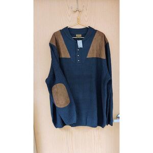 Boulder Creek Mens Patch Sweater Mock Neck Size 3XL Navy Brown Hunting NEW